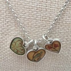 Beautiful Silver Brighton Necklace With 3 Heart Pendants