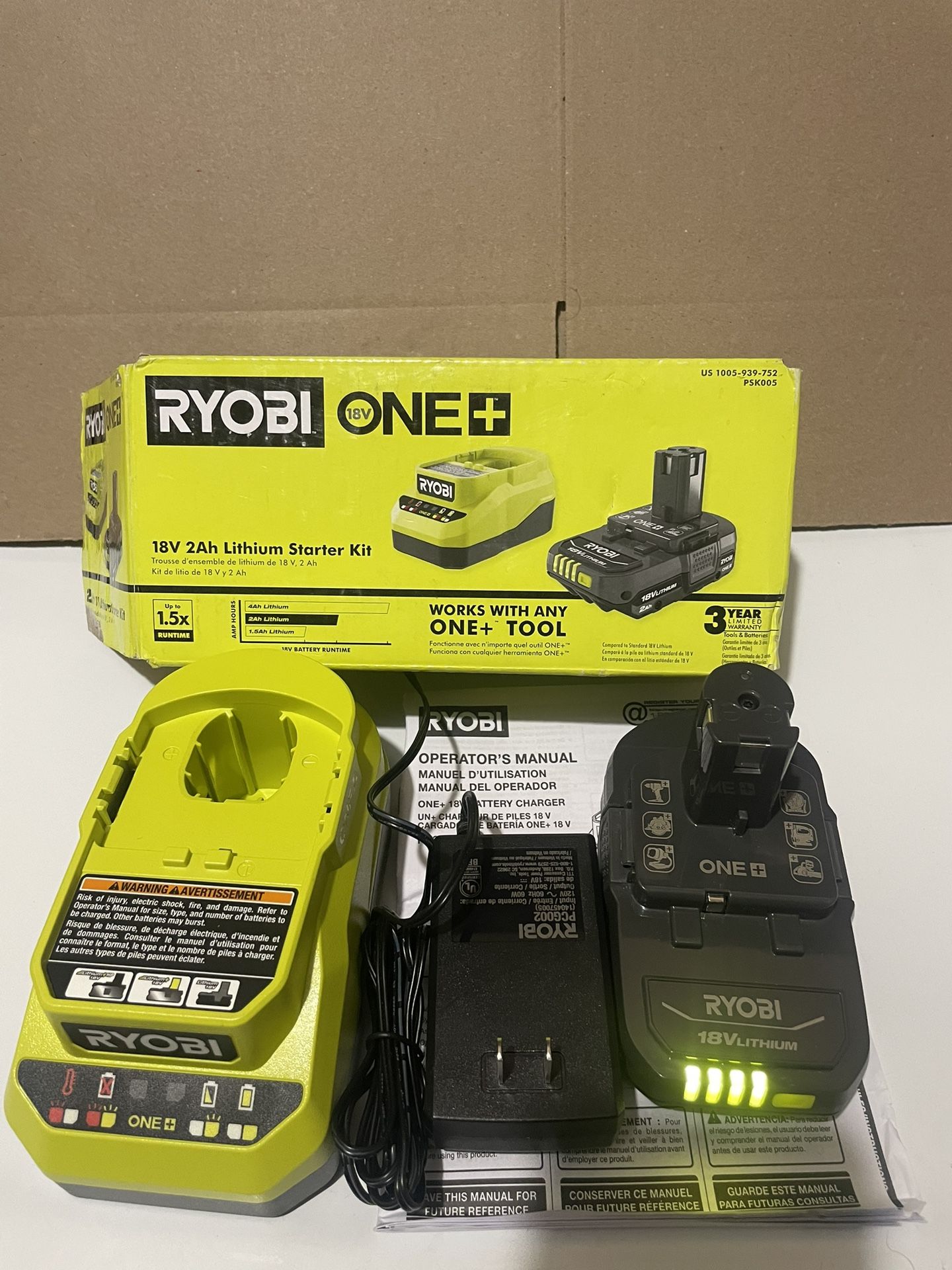 RYOBI ONE+ 18V Lithium-Ion 2.0 Ah Compact Battery and Charger Starter Kit