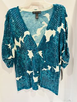 INC International Concepts Embellished Cardigan Sweater Teal Rococo Rose