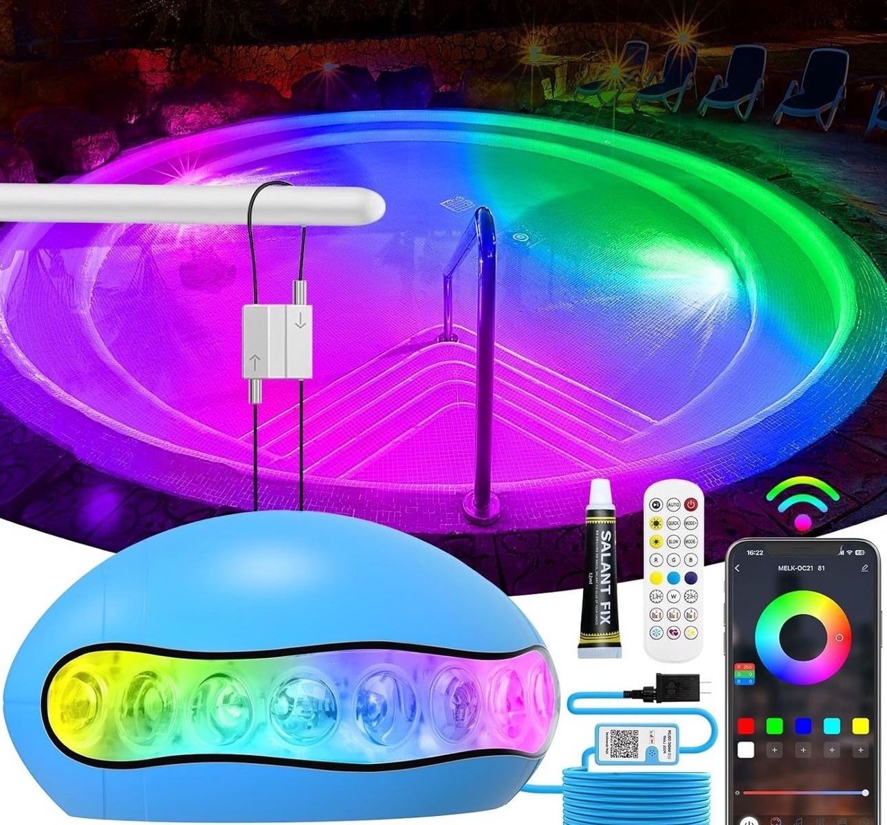 Pool Lights for Above Ground Pools,18W LED Pool Lights with APP Control, RGB Dimmable Underwater Submersible Pool Lights IP68 Waterproof Color Changin