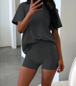 Casual Two-Piece Knit Lounge Set in Charcoal Gray