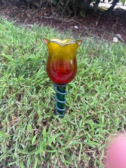 4 Party Life Glass Tulip Garden Spike Stake Outdoor Yard Art Decor Open Box New