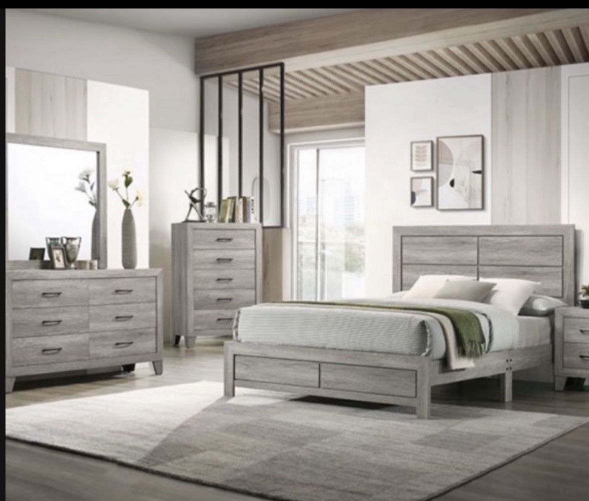 4- Pc Bedroom set Dresser,Mirror  Nightstand (1) Queen size bed frame  Not including Mattress and Box Sp