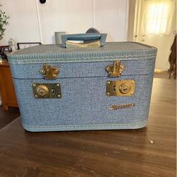 Vintage Monarch Blue Train Case Luggage - Mid Century Modern