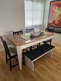 Chic Wood and Stonetop Marble Dining Table
