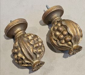 Pair of Gold Pomegranate Curtain Rod Finials