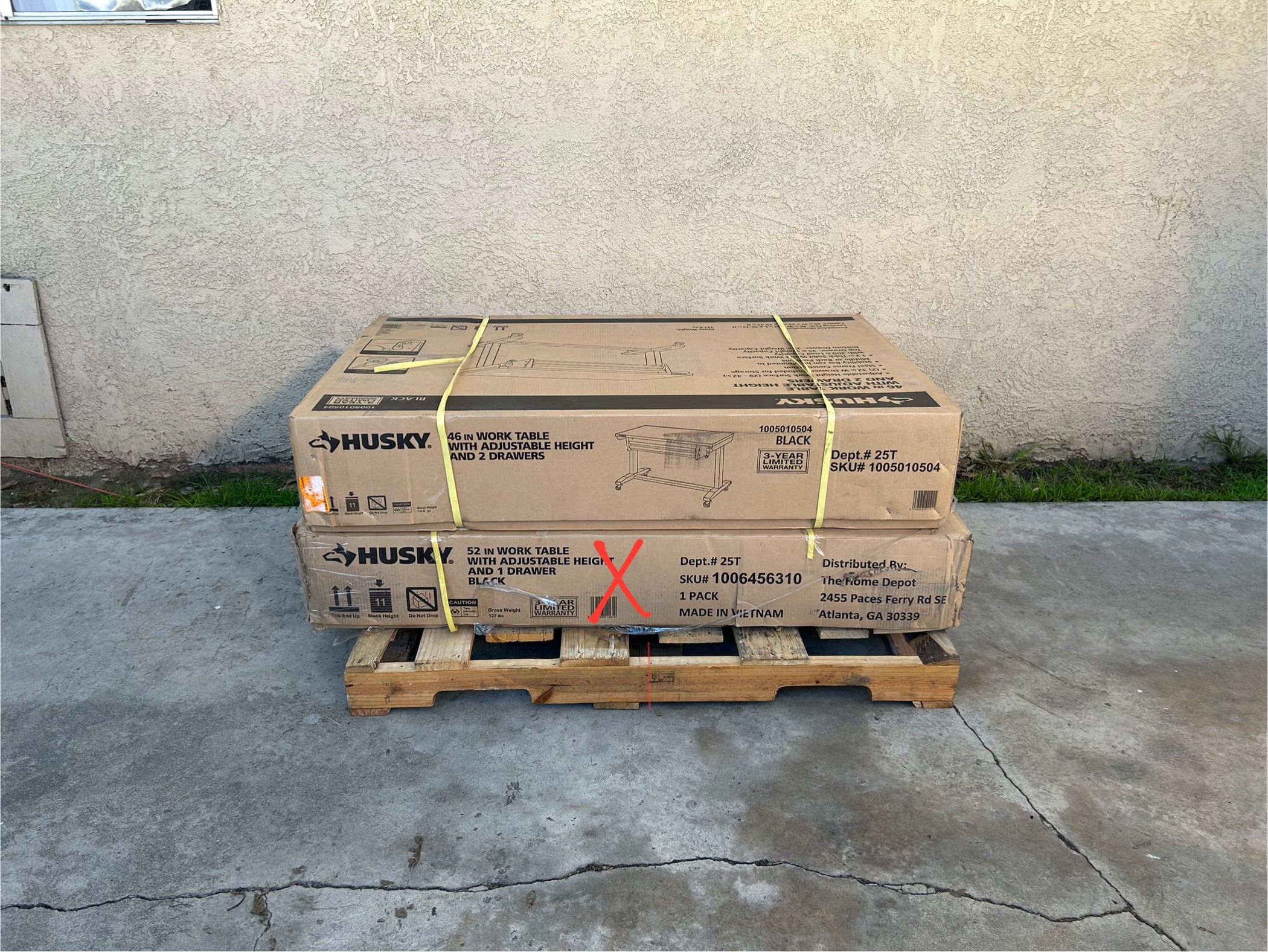 NEW Husky 46” 2-Drawer Adjustable Height Black Worktable w/Solid Wood Top