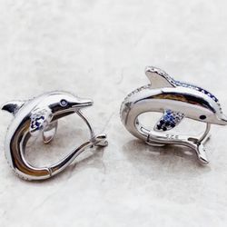 925 Sterling Silver Dolphin Style Hoop, Earrings [EAR90]