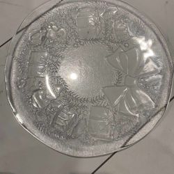 Christmas Clear Glass 12" Round Platter