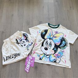 Oversized Cream Minnie Mouse Galaxy Sequin Two-Piece Short Set 💖✨