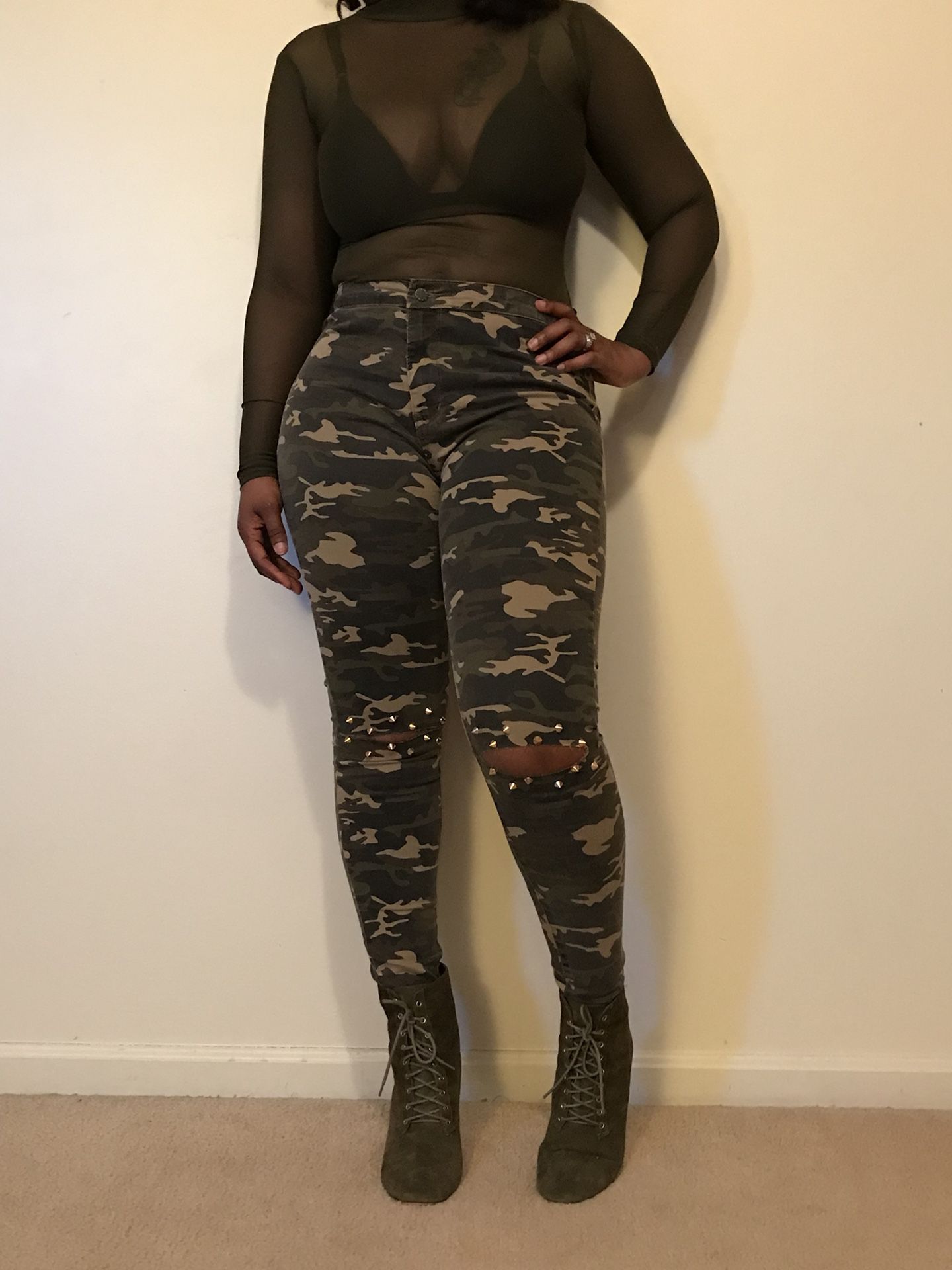 Camouflage Pants Studded with Spikes