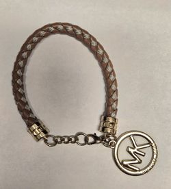 Michael Kors Braided Bracelet With Goldtone Logo Charm And Lobster Clasp Closure