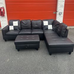 Black Sectional Sofa with Storage Ottoman