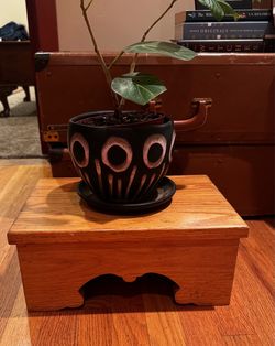 Vintage Handmade Wooden Stool / Primitive Footstool – Folk Art Oak Step Stool