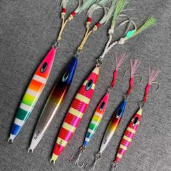 250g Full Glow Rainbow Striped Metal Jig with BKK Assist Hooks – Slow Pitch Lure for Tuna, Snapper, Saltwater Fishing