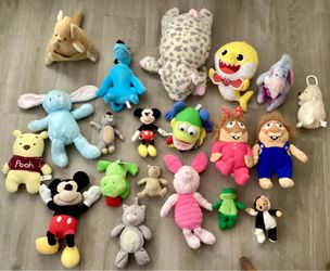 Stuffed Animals Plush Toys Lot Disney Winnie the Pooh Mickey Mouse Scooby Doo Baby Shark Plushies