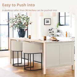 27" H Counter Height Bar Stools Set of 2, Modern Counter Stools with Curved Backrest and Arms, Black Metal Frames, Linen Fabric Upholstered Barstools 