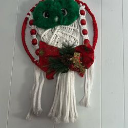 Handmade Macramé Christmas Owl Ornament