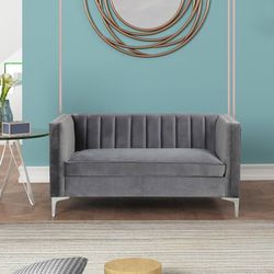 Velvet Loveseat Sofa, 55" Modern Soft Loveseat Easy to Clean and Install Furniture, Small Loveseat for Living Room Lounge Office to Read and Relax Gre