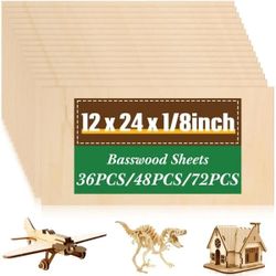 Basswood Sheets Plywood Board Unfinished Wood for DIY Crafts 12 x 24 x 18 Inch 36 Pack