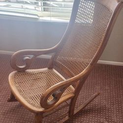 Rocking Chair Antique Caned Seat  Wood Base