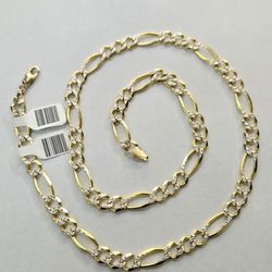 10kt Gold Solid Diamond Cut Figaro Chain 24"