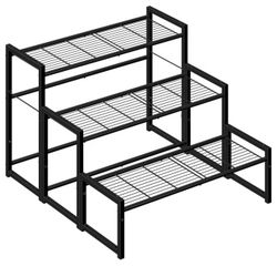 3 Tier Metal Plant Stand Outdoor Indoor Waterproof, Stackable Heavy Duty Tall Plant Shelf Flower Pot Holder for Garden, Display Rack, Black