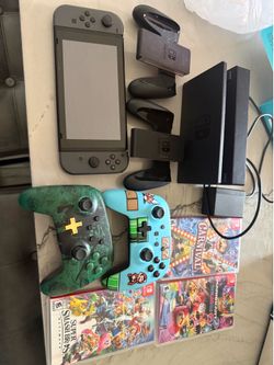 Nintendo switch with games and extra controllers