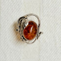 Silver And Amber Ring