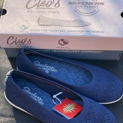 NEW Skechers Cleo sport darling spirit Flat Women's shoes size 9 wide fit Navy