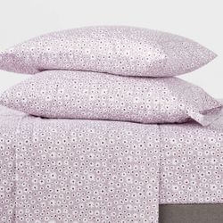 Queen Printed Microfiber Sheet Set Light Purple Daisy - Botanical Pattern