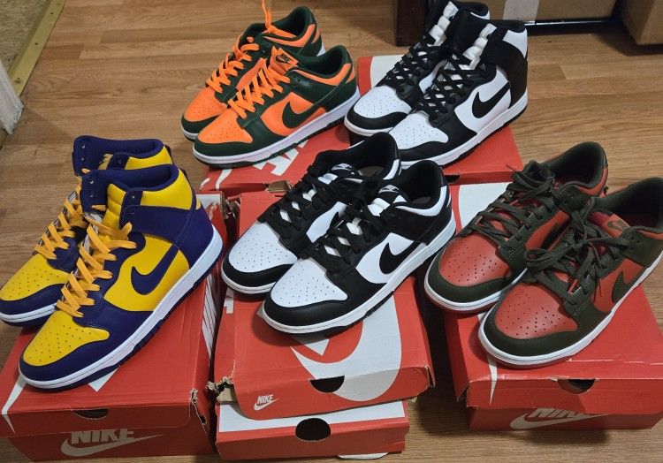 5 New Pairs Of Nike Dunks Sizes 10, 10.5