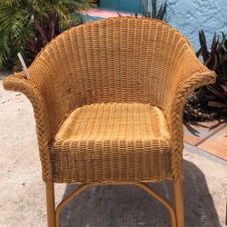 Vintage Wicker Armchair, Honey Blonde Color, Original Like New Finish, 