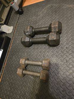 Generic 5lb and Vintage Marcy 15lb Metal Hex Dumbbells-