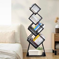 Unique Bookshelf, Black Bookcase, Living Room Bookshelf, 5-Tier 
