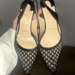 Christian Louboutin Black Mesh and Leather Miluna Slingback Pumps