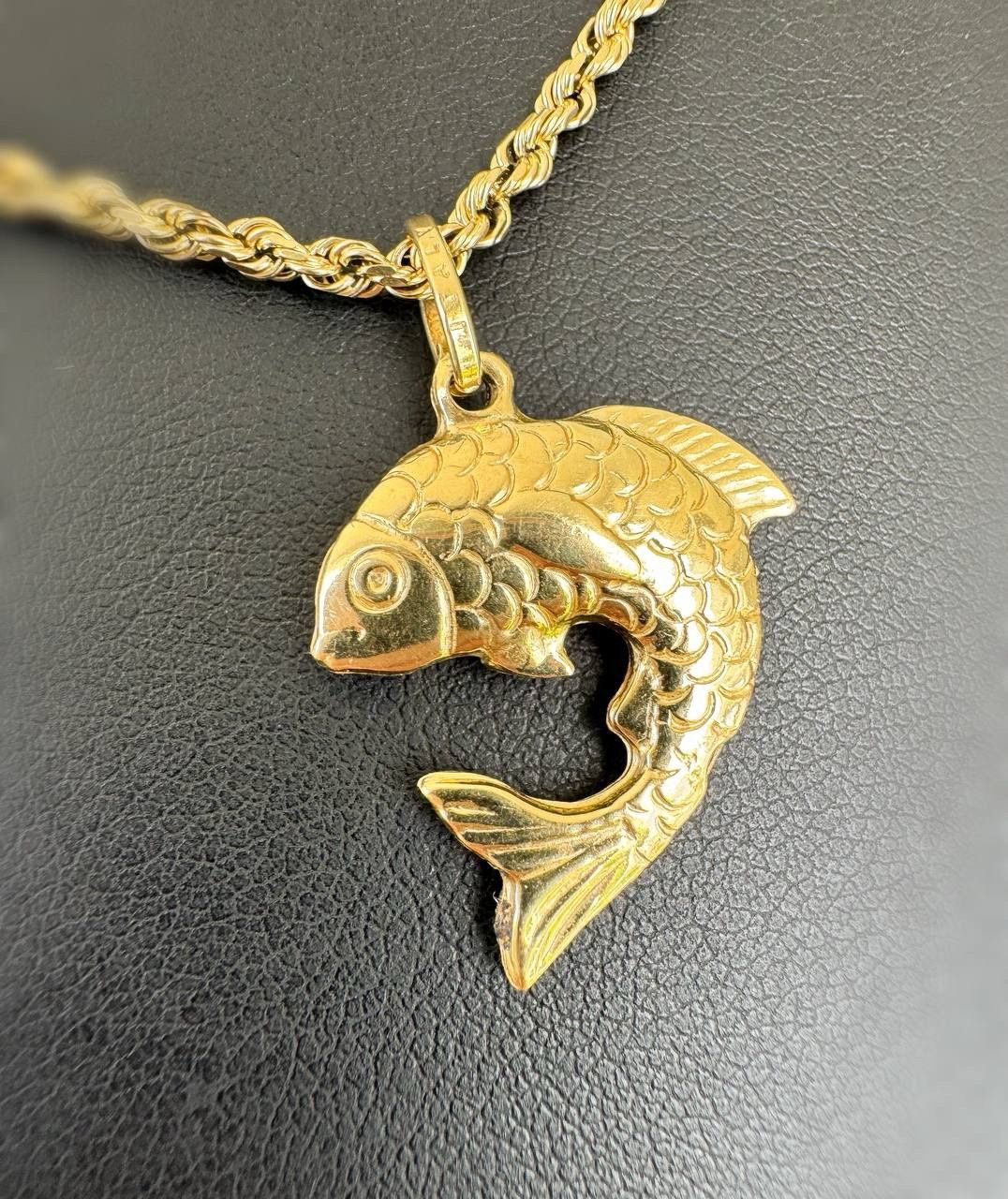 14k hollow yellow gold Fish ๐ Pendant charm