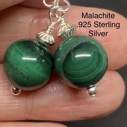 Malachite Genuine Stone .925 Sterling Silver Earrings from Africa