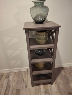 Gray Wood Tall Narrow Bookshelf