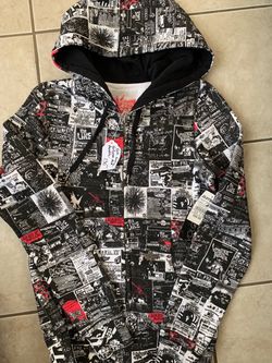 Vintage Volcom Newsprint Punk Flyer All-Over Print Zip Hoodie