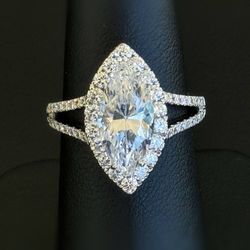 18k solid white gold 2CT Marquise CZ stone 0.84CTW Diamond ring size 6