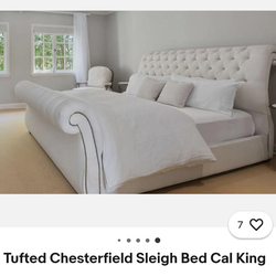 California King Chesterfield Tufted Upholstered Beige Sleigh Bed Frame
