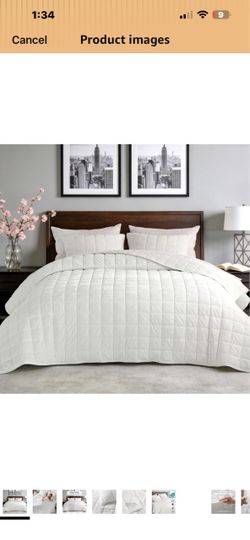 KASENTEX King Greek Velvet Quilt Set, 108×98", Bright White Lightweight 150 GSM Down-Alternative Fill, 220 GSM Velvet, 3× Softer Feel, Luxe Sheen, 100