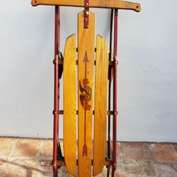Vintage Wood Sled Metal