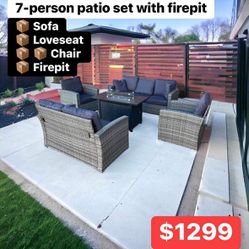 7-person Patio Furniture With Fire Pit