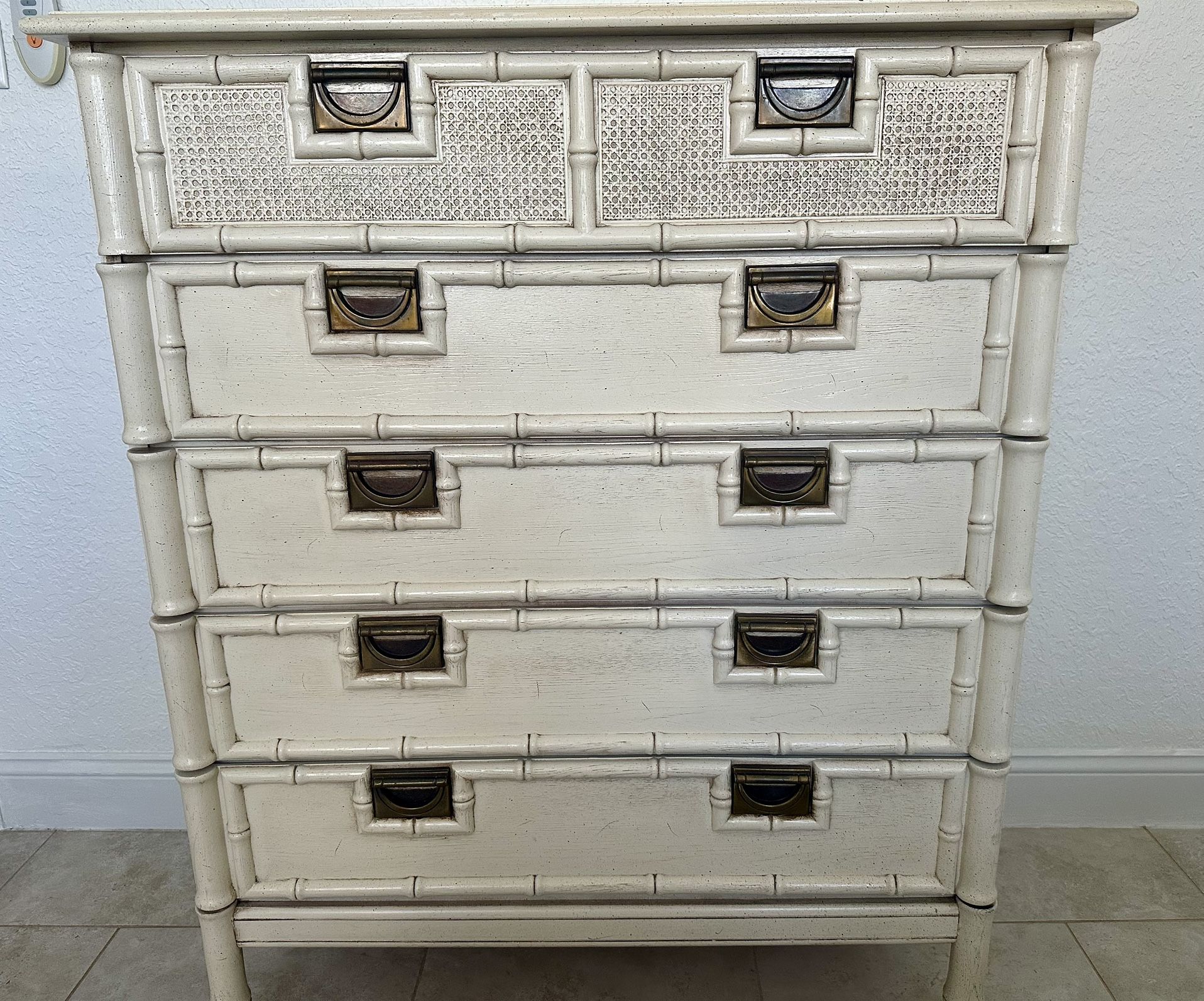 Palm Beach Regency Style Faux Bamboo Vintage Midcentury Stanley Tall Dresser