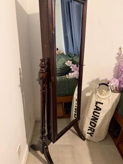 Dark Wood Cheval Floor Mirror