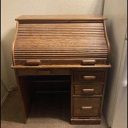 Vintage 1900 Oak Rolltop Desk, Smaller Size