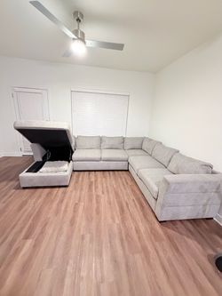 Large Gray Sectional Sofa with Storage Chaise