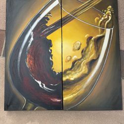 Beautiful Wine, Glass, Painting On Canvas 32” X 32” 